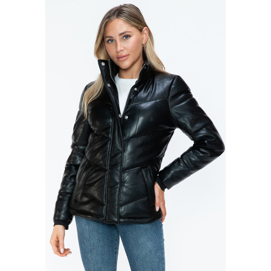 Snobbish Pocketed Zip Up Turtleneck Puffer Jacket Apparel and Accessories