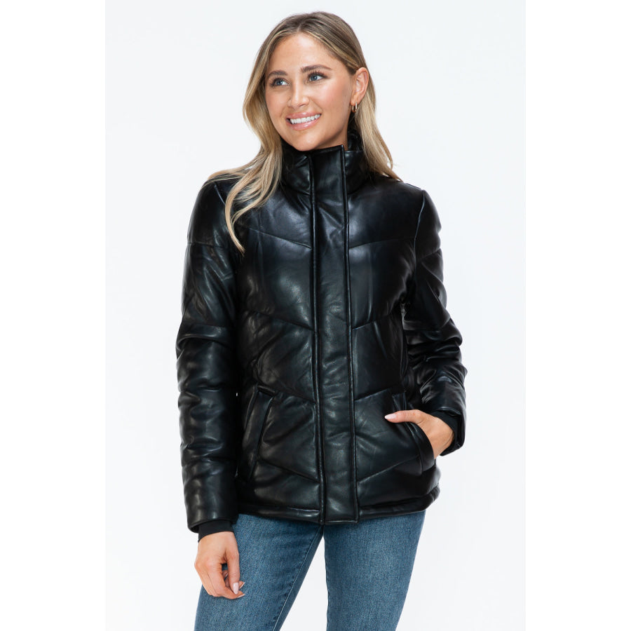 Snobbish Pocketed Zip Up Turtleneck Puffer Jacket Apparel and Accessories