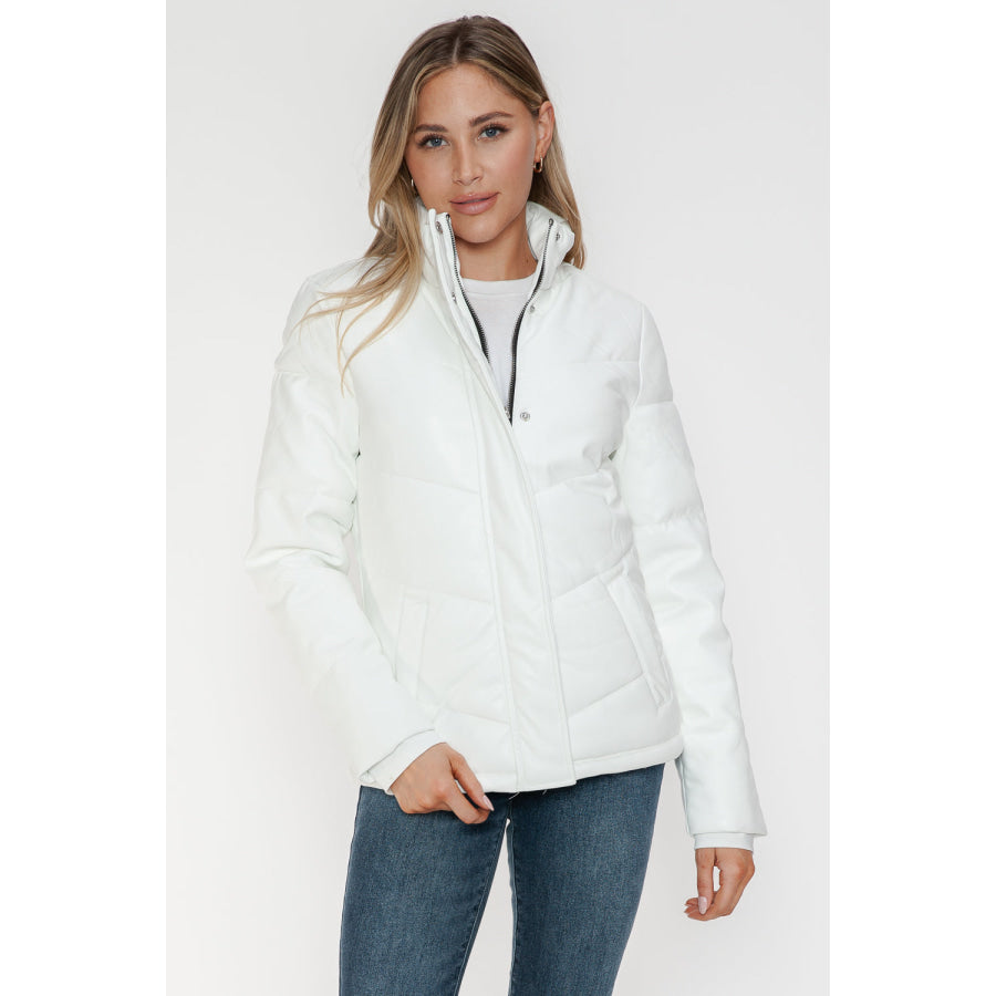 Snobbish Pocketed Zip Up Turtleneck Puffer Jacket Apparel and Accessories