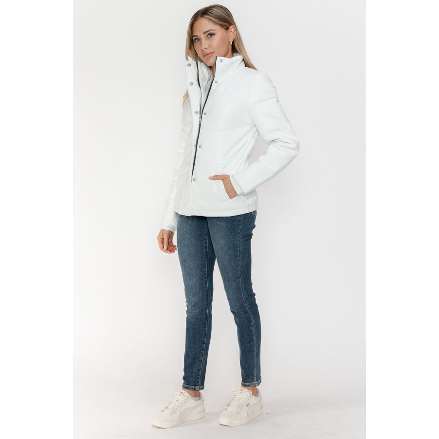 Snobbish Pocketed Zip Up Turtleneck Puffer Jacket Apparel and Accessories