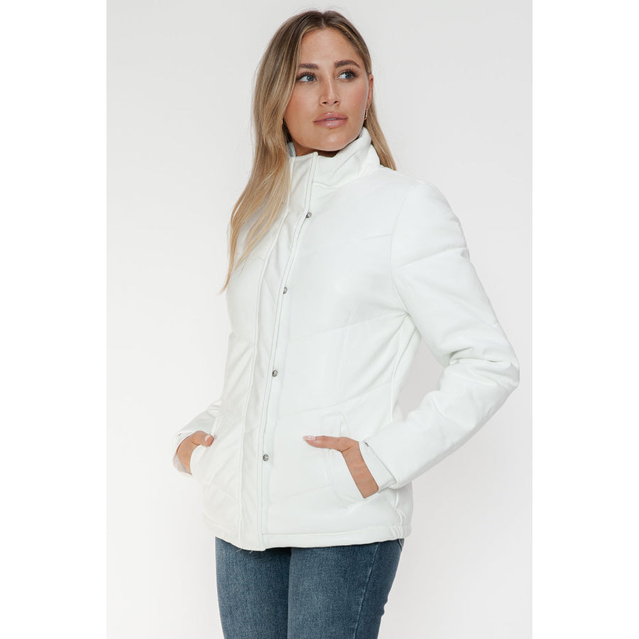 Snobbish Pocketed Zip Up Turtleneck Puffer Jacket Apparel and Accessories