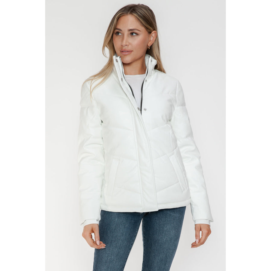 Snobbish Pocketed Zip Up Turtleneck Puffer Jacket Apparel and Accessories