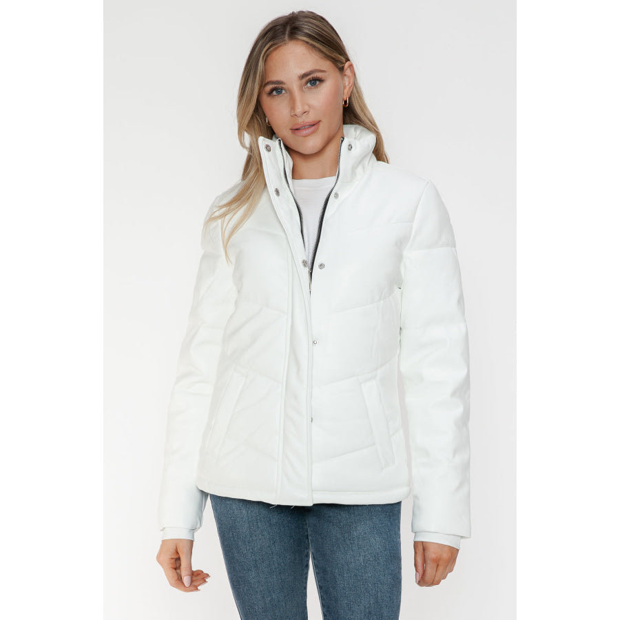 Snobbish Pocketed Zip Up Turtleneck Puffer Jacket Apparel and Accessories