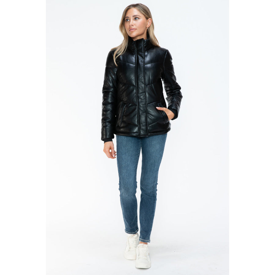 Snobbish Pocketed Zip Up Turtleneck Puffer Jacket Apparel and Accessories