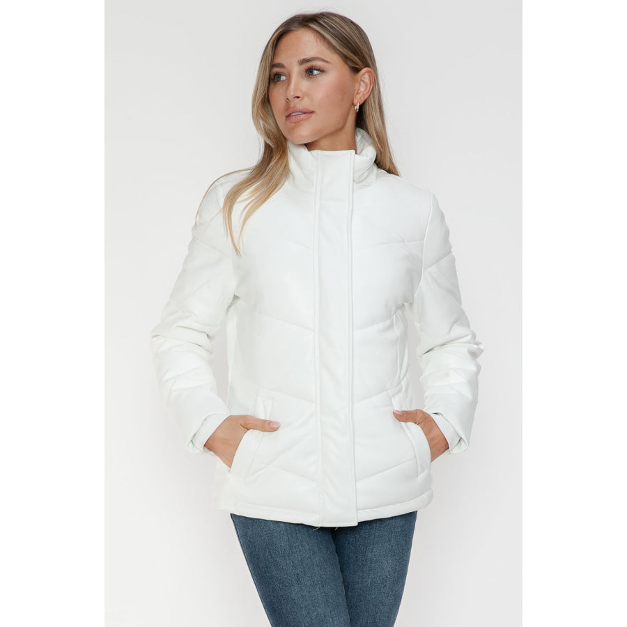 Snobbish Pocketed Zip Up Turtleneck Puffer Jacket Apparel and Accessories