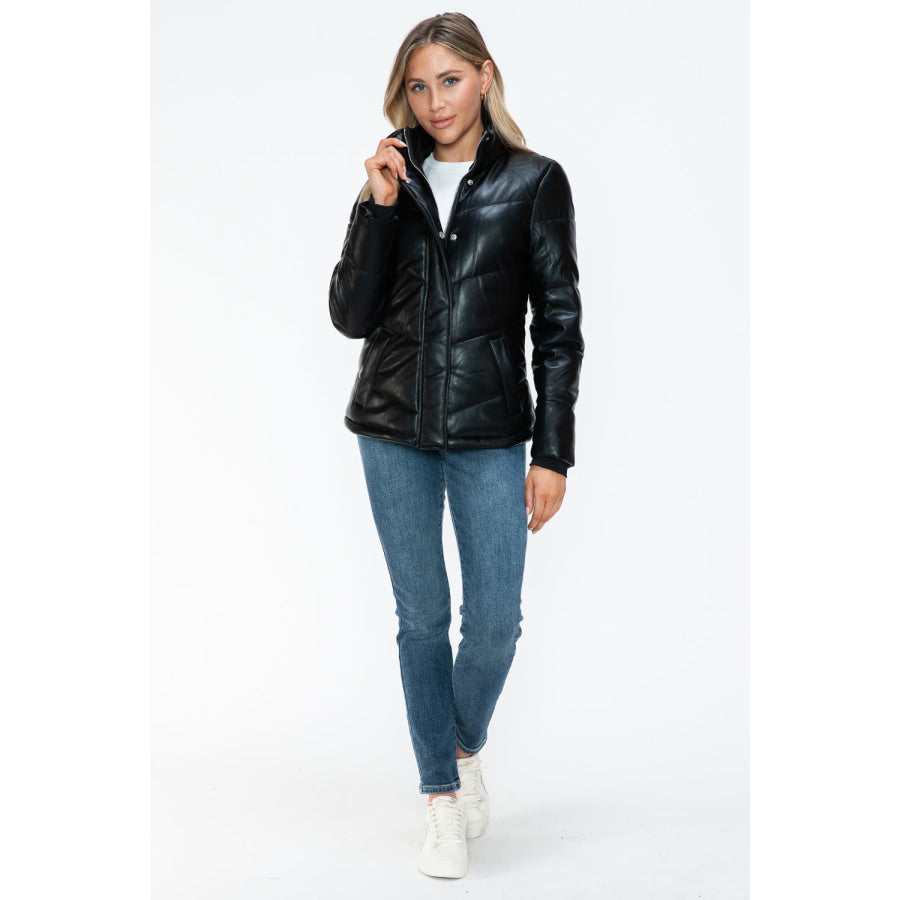 Snobbish Pocketed Zip Up Turtleneck Puffer Jacket Apparel and Accessories