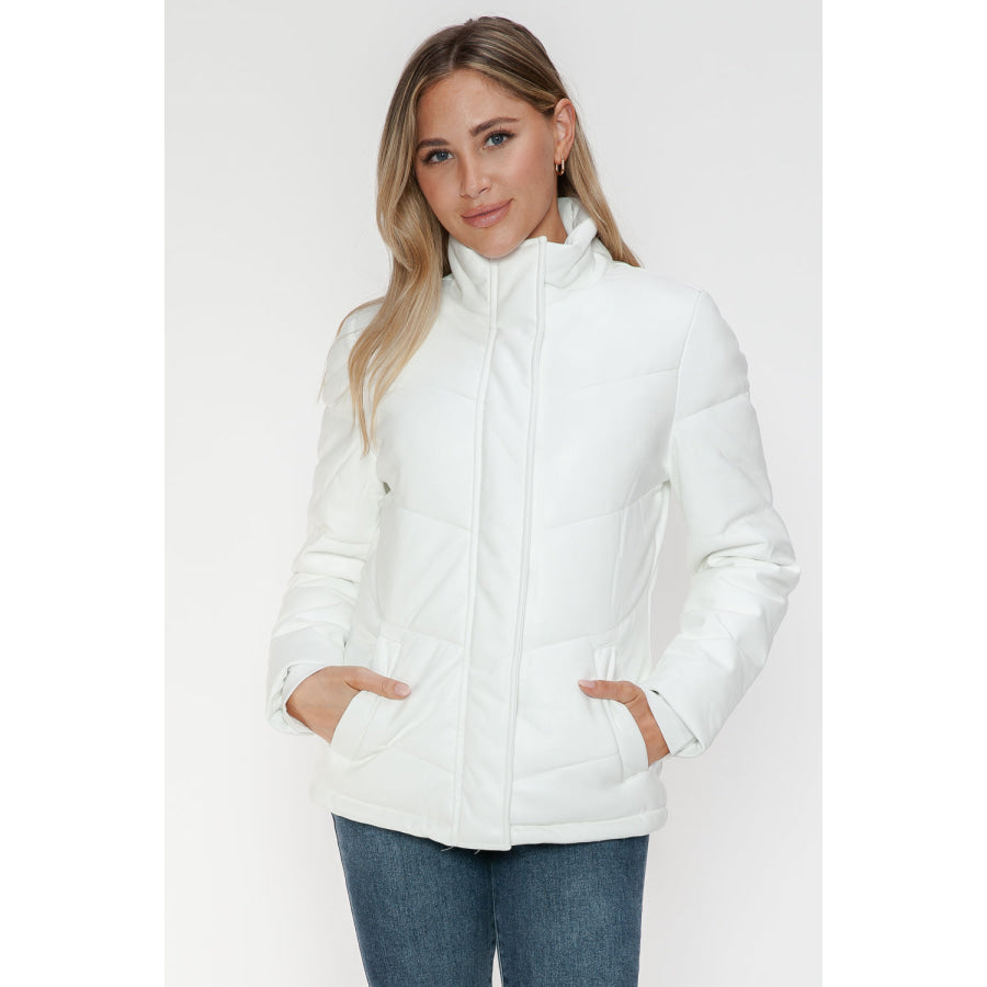 Snobbish Pocketed Zip Up Turtleneck Puffer Jacket White / S Apparel and Accessories