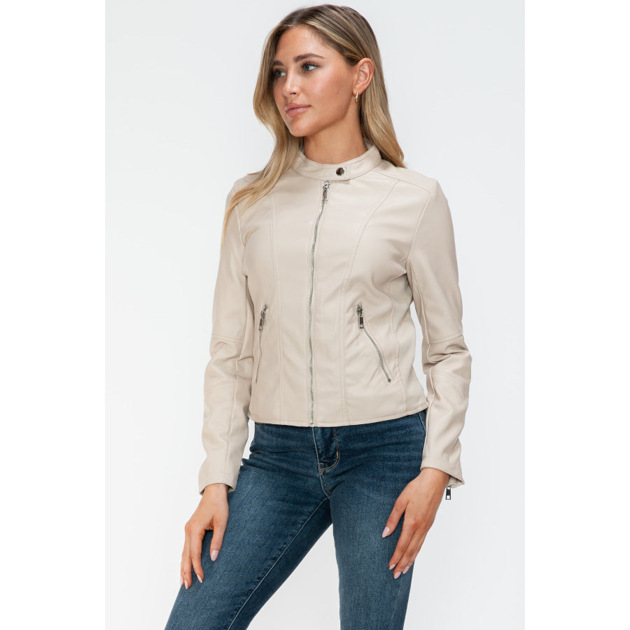 Snobbish PU Leather Zip Up Jacket with Pockets Apparel and Accessories