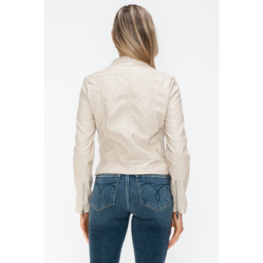 Snobbish PU Leather Zip Up Jacket with Pockets Apparel and Accessories