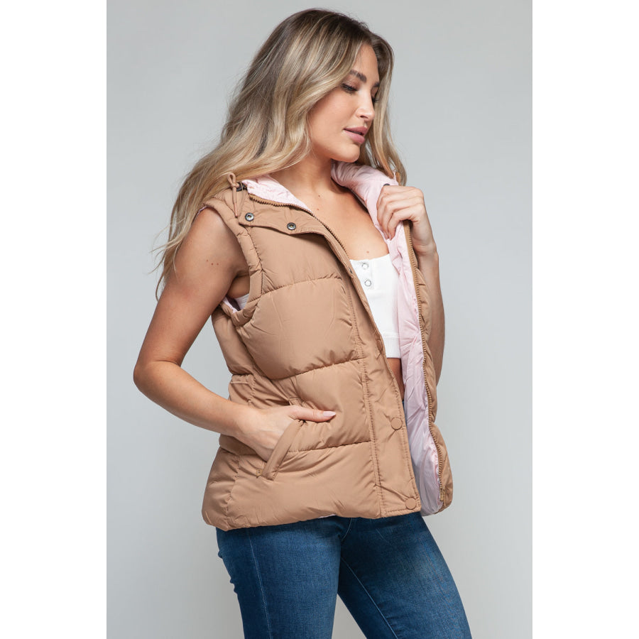 Snobbish Snap and Zip Closure Hooded Vest Apparel and Accessories