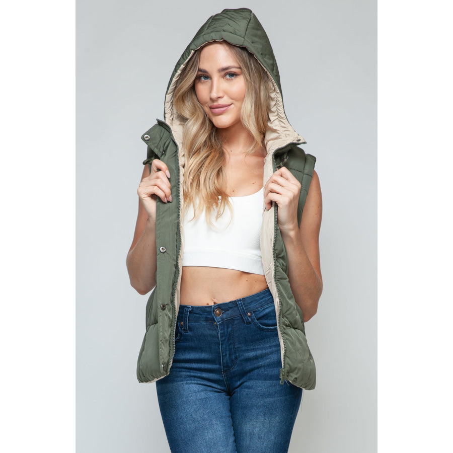 Snobbish Snap and Zip Closure Hooded Vest Apparel and Accessories