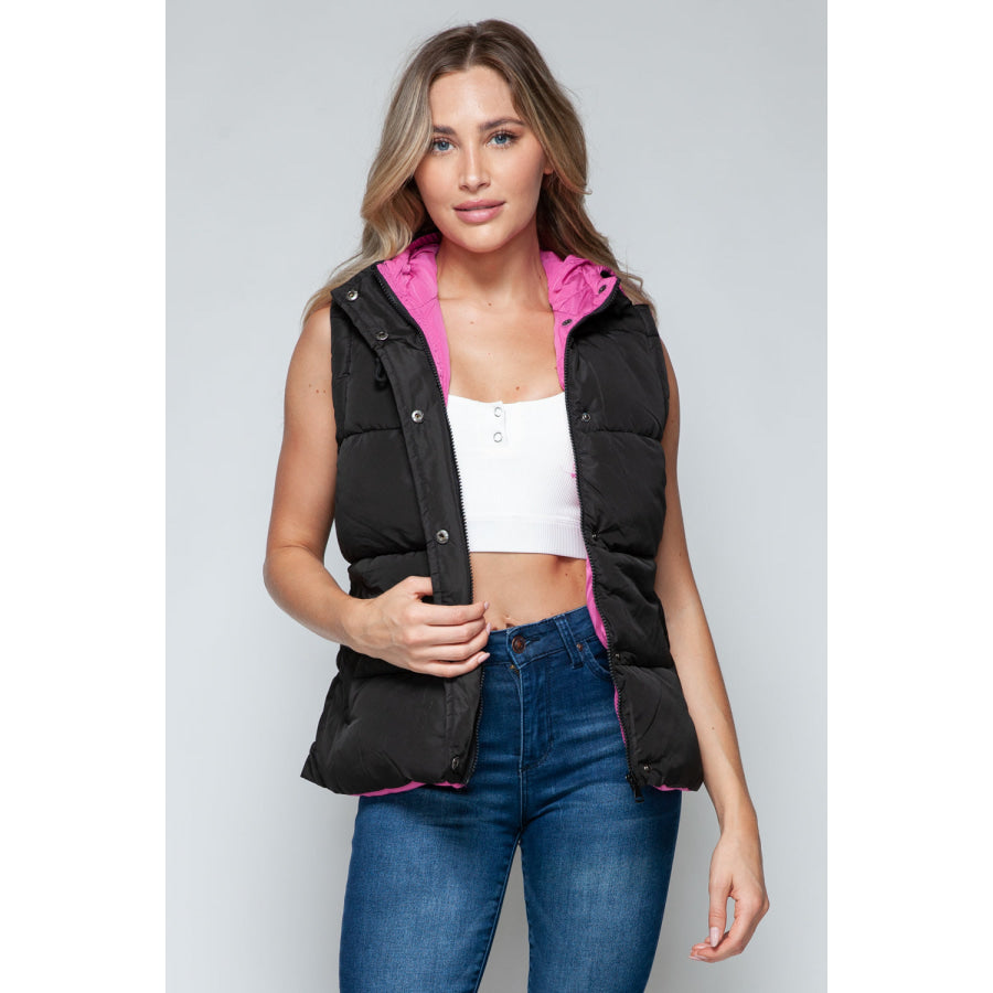 Snobbish Snap and Zip Closure Hooded Vest Black/Rose Violet / S Apparel and Accessories