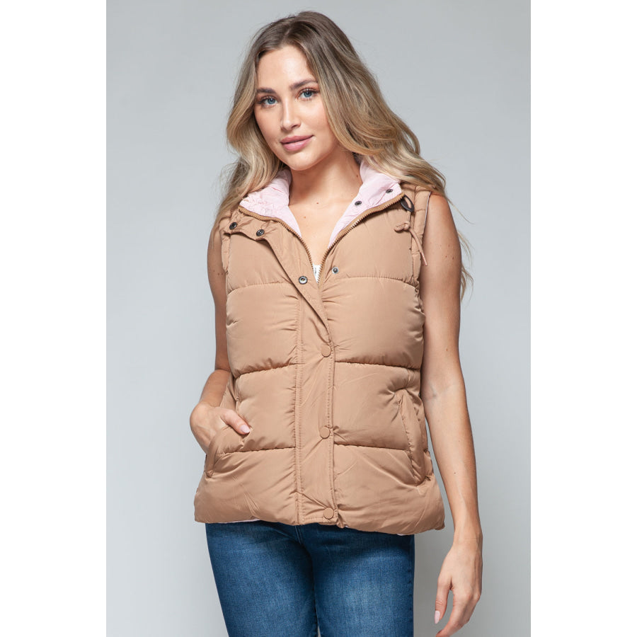 Snobbish Snap and Zip Closure Hooded Vest Camel / S Apparel and Accessories