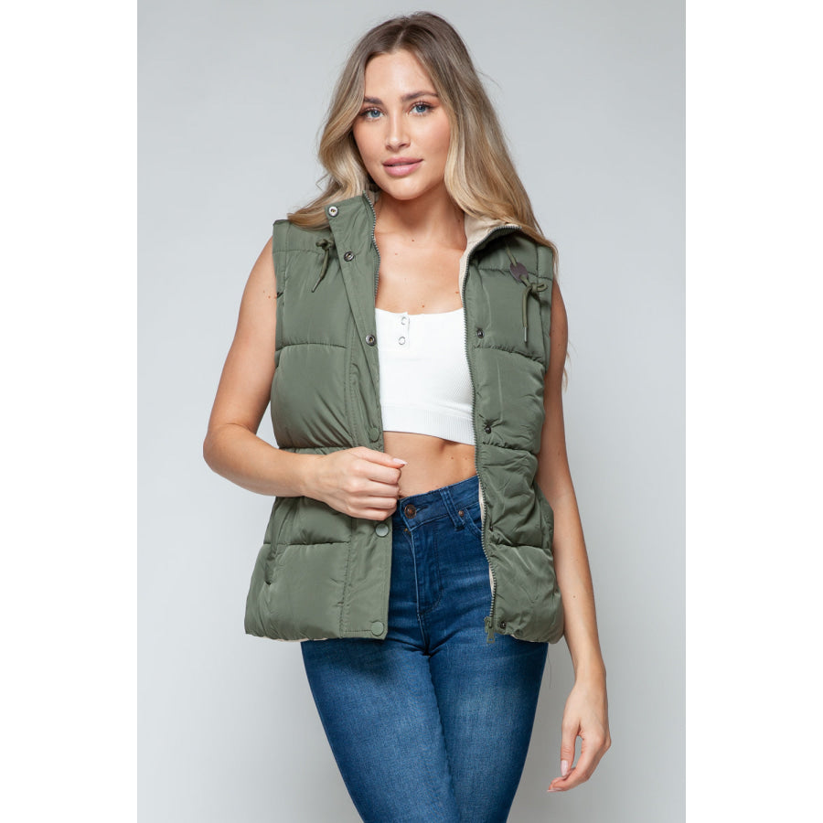 Snobbish Snap and Zip Closure Hooded Vest Light Olive/Sand / S Apparel and Accessories