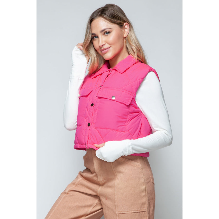 Snobbish Snap Down Quilted Crop Vest Apparel and Accessories