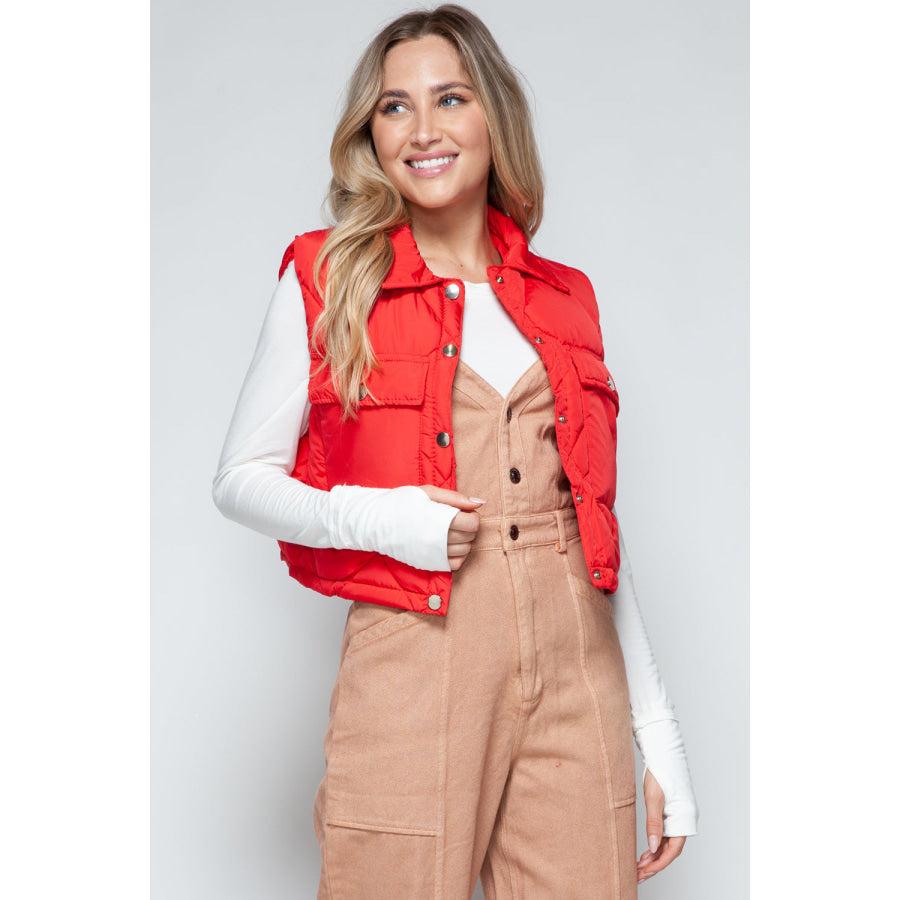 Snobbish Snap Down Quilted Crop Vest Apparel and Accessories