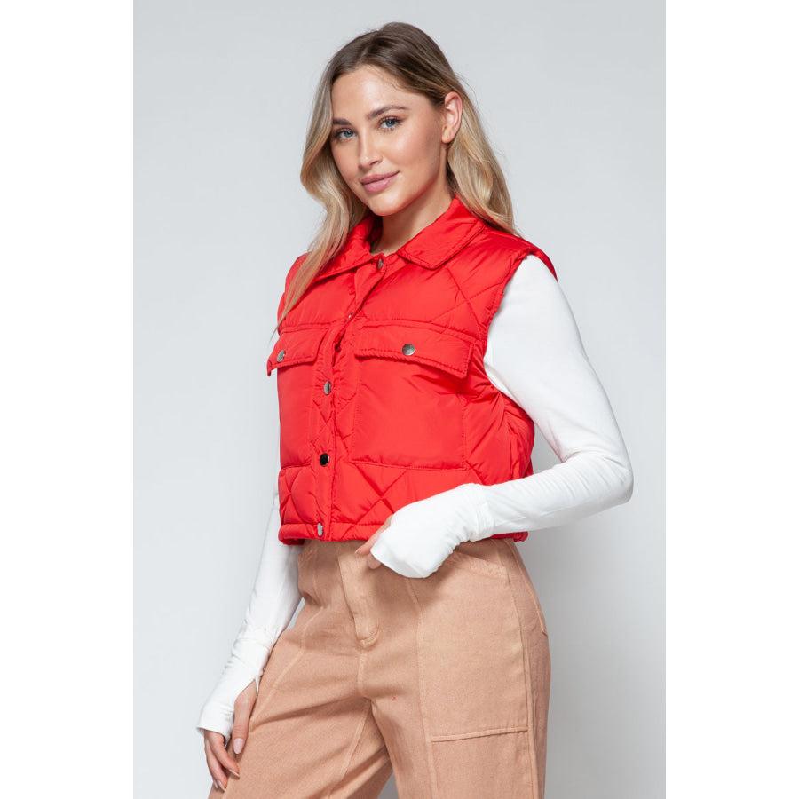 Snobbish Snap Down Quilted Crop Vest Apparel and Accessories