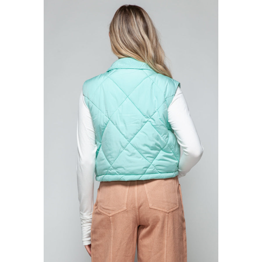 Snobbish Snap Down Quilted Crop Vest Apparel and Accessories