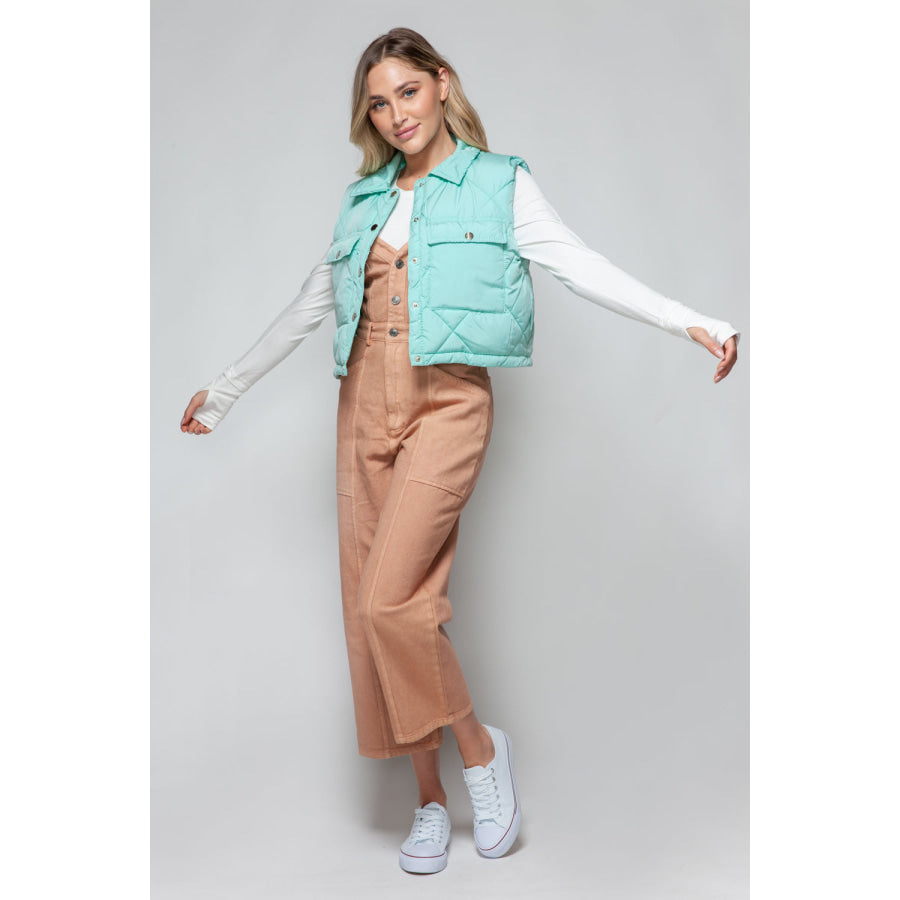 Snobbish Snap Down Quilted Crop Vest Apparel and Accessories