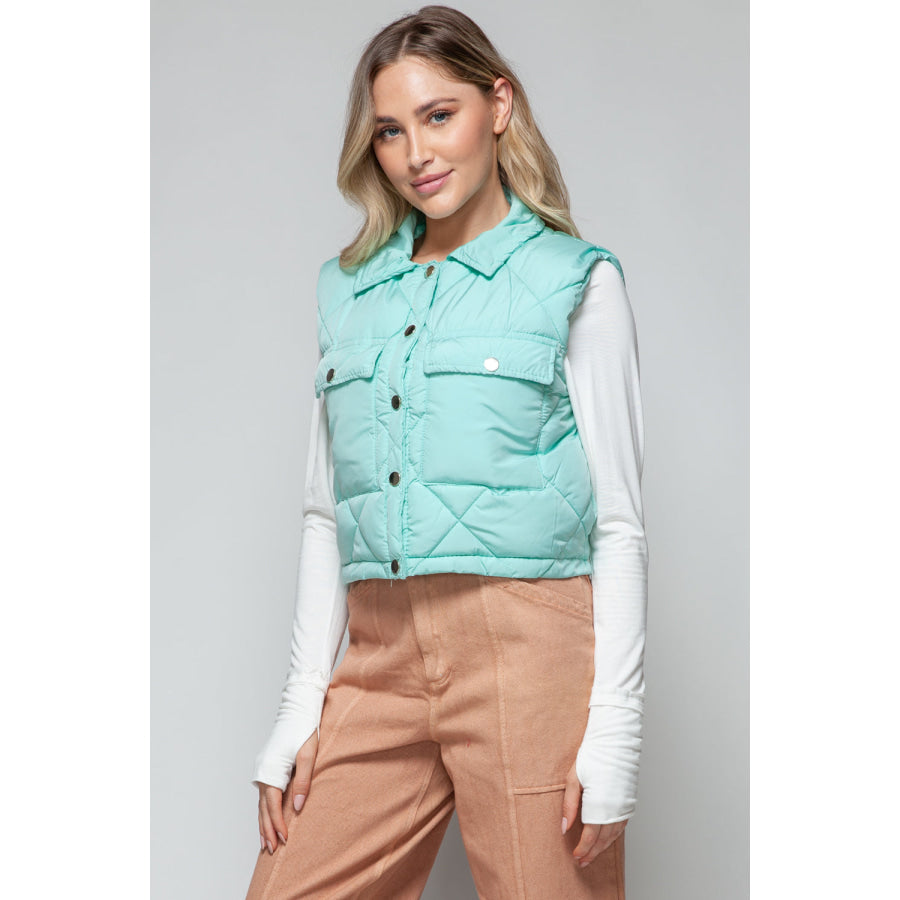 Snobbish Snap Down Quilted Crop Vest Apparel and Accessories