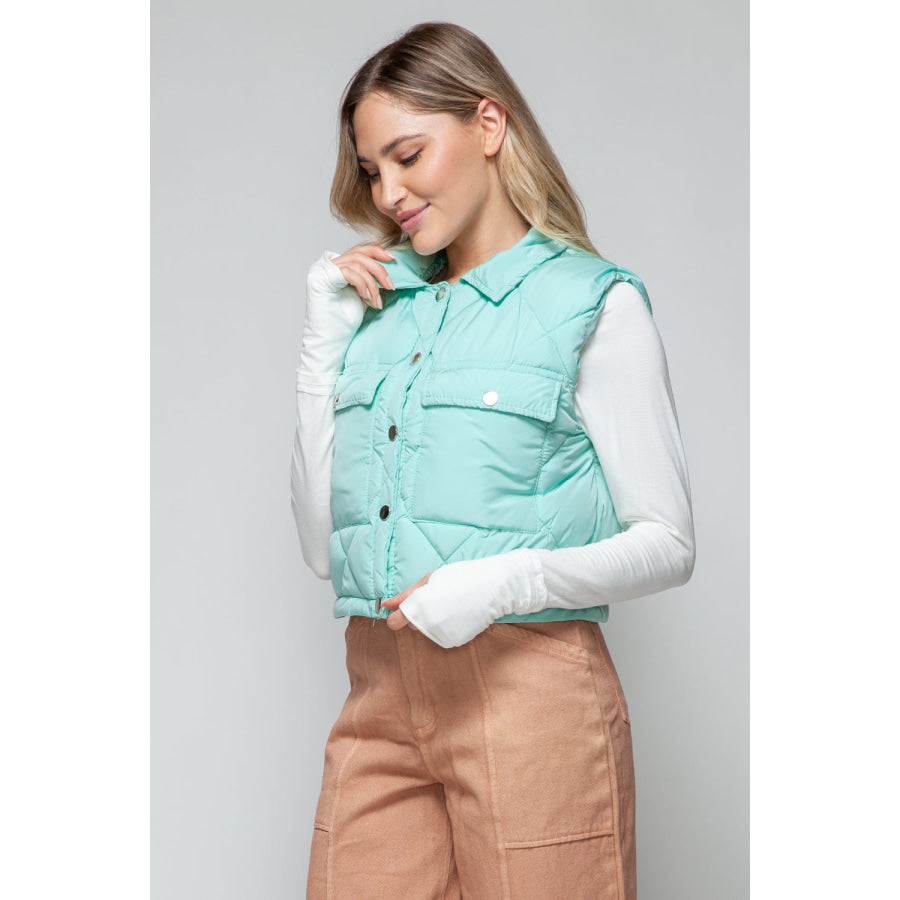 Snobbish Snap Down Quilted Crop Vest Apparel and Accessories