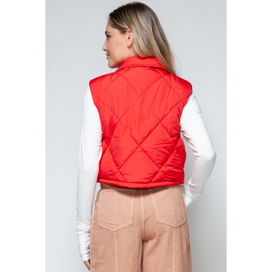 Snobbish Snap Down Quilted Crop Vest Apparel and Accessories