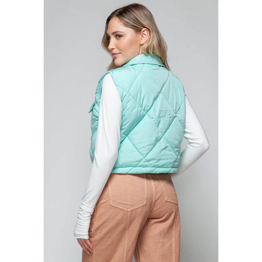 Snobbish Snap Down Quilted Crop Vest Apparel and Accessories