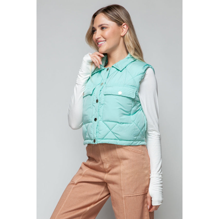 Snobbish Snap Down Quilted Crop Vest Apparel and Accessories