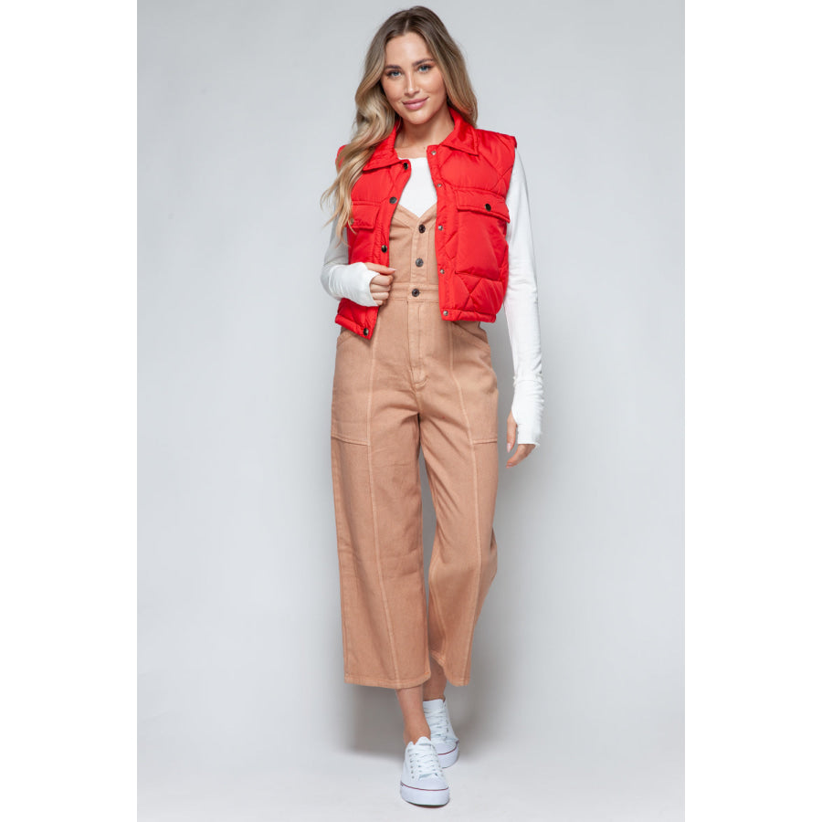 Snobbish Snap Down Quilted Crop Vest Apparel and Accessories