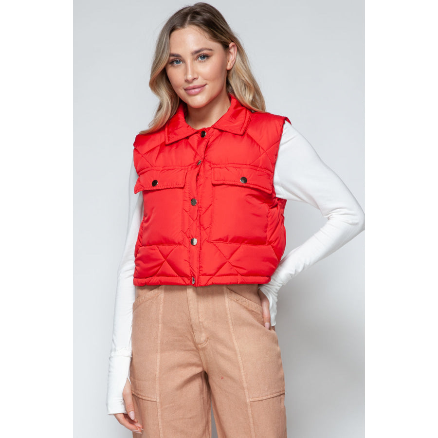 Snobbish Snap Down Quilted Crop Vest Apparel and Accessories