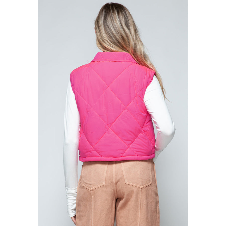 Snobbish Snap Down Quilted Crop Vest Apparel and Accessories