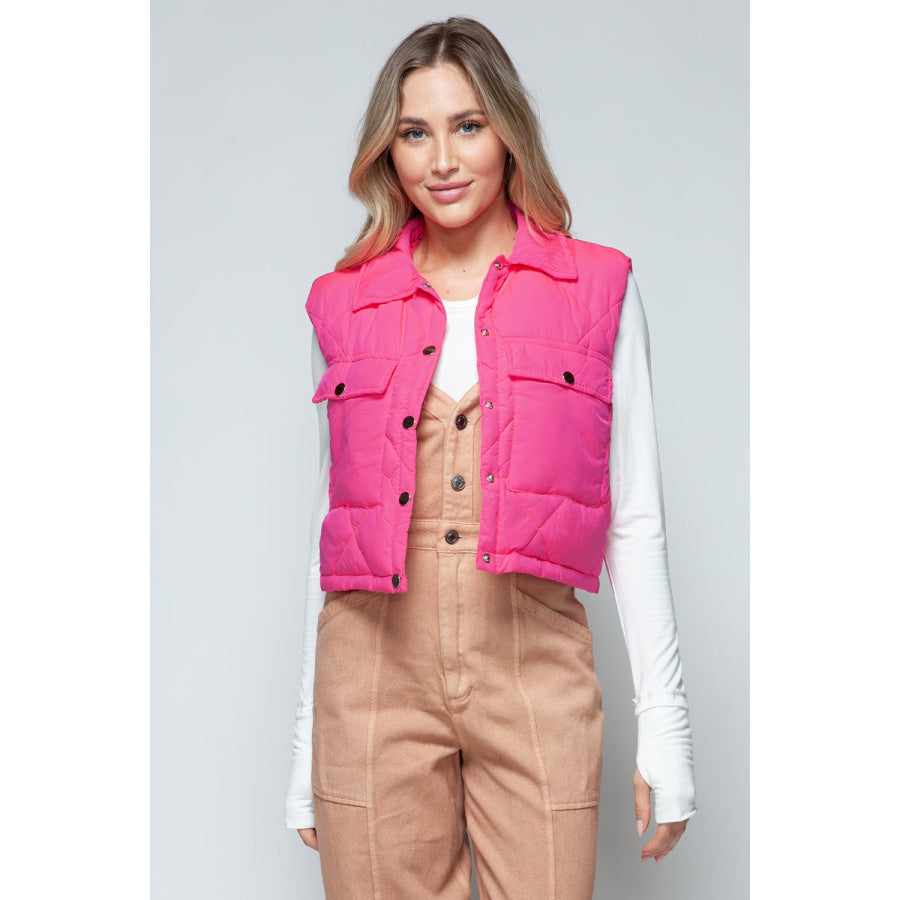 Snobbish Snap Down Quilted Crop Vest Apparel and Accessories