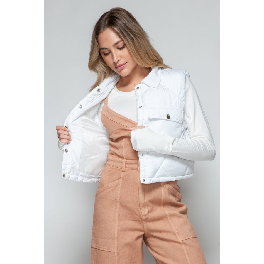 Snobbish Snap Down Quilted Crop Vest Apparel and Accessories