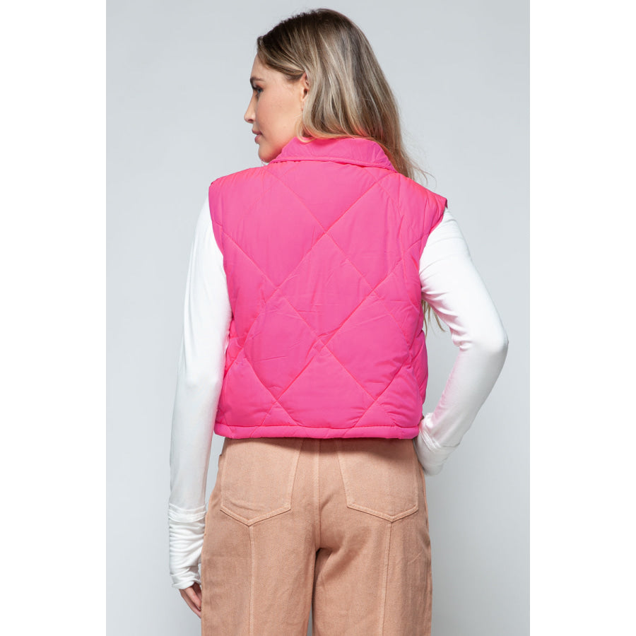 Snobbish Snap Down Quilted Crop Vest Apparel and Accessories