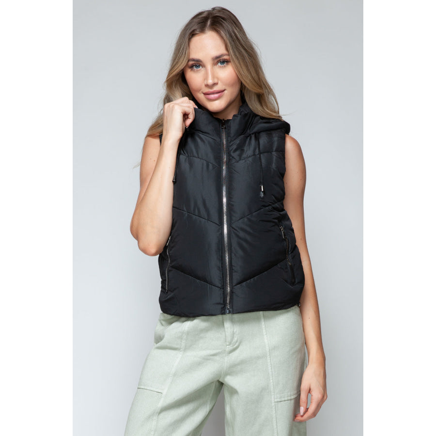 Snobbish Zip Up Quilted Hooded Vest Black / S Apparel and Accessories