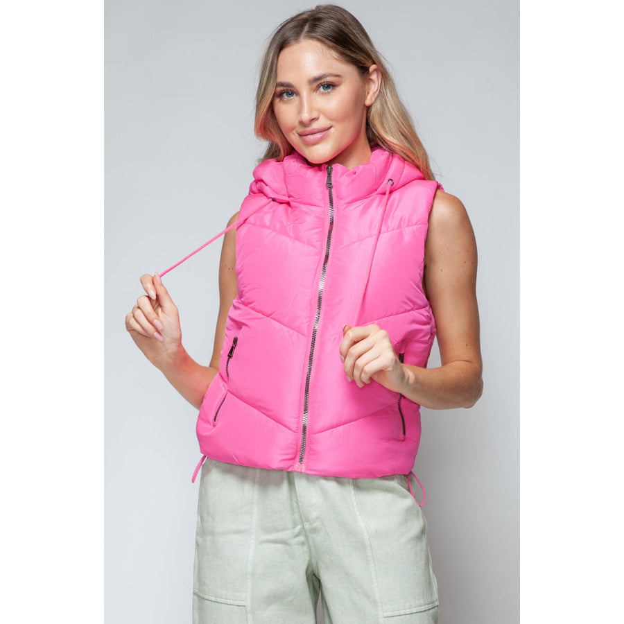 Snobbish Zip Up Quilted Hooded Vest Pink / S Apparel and Accessories