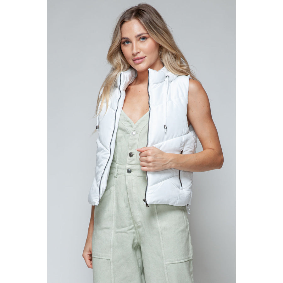 Snobbish Zip Up Quilted Hooded Vest White / S Apparel and Accessories