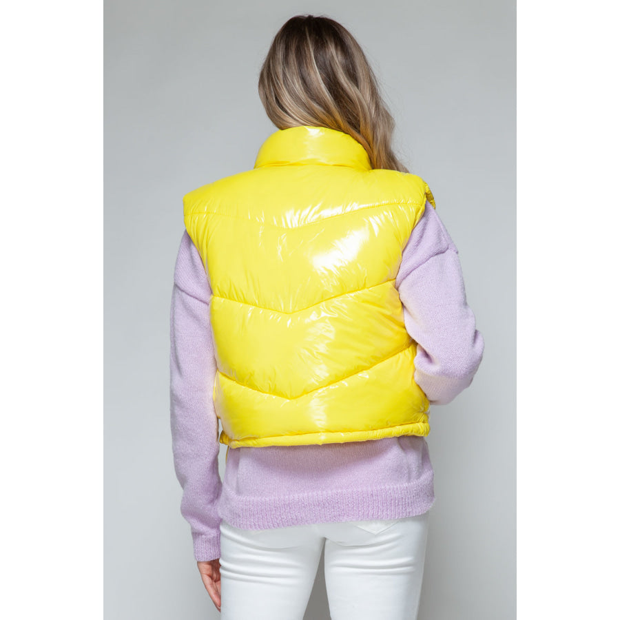 Snobbish Zip Up Turtleneck Shiny Quilted Vest Apparel and Accessories