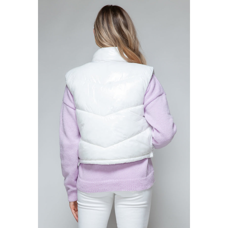 Snobbish Zip Up Turtleneck Shiny Quilted Vest Apparel and Accessories