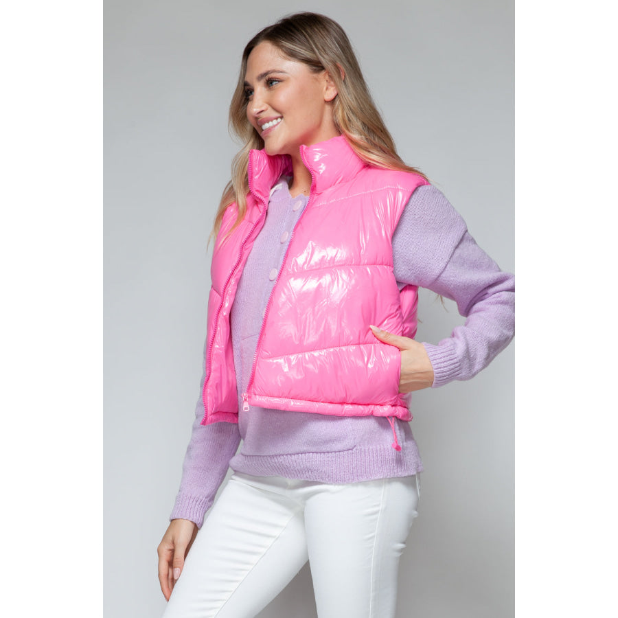 Snobbish Zip Up Turtleneck Shiny Quilted Vest Apparel and Accessories