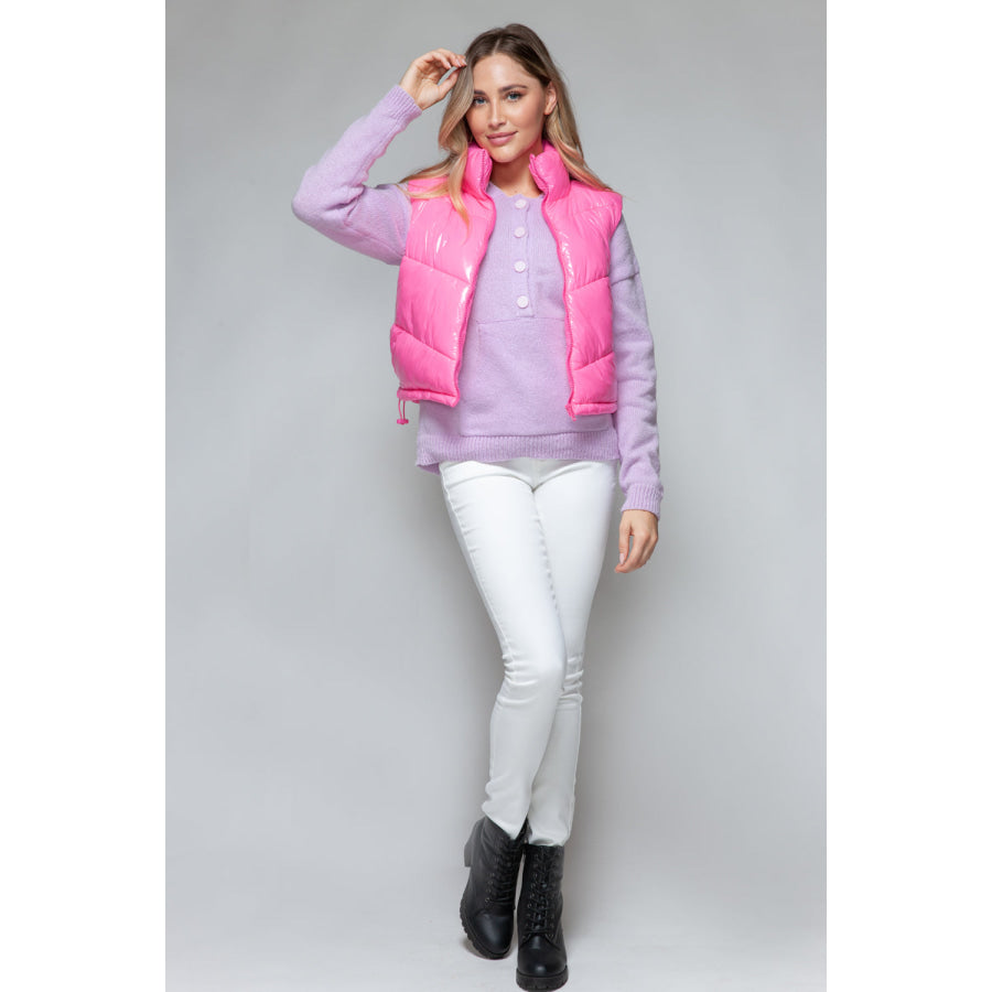 Snobbish Zip Up Turtleneck Shiny Quilted Vest Apparel and Accessories