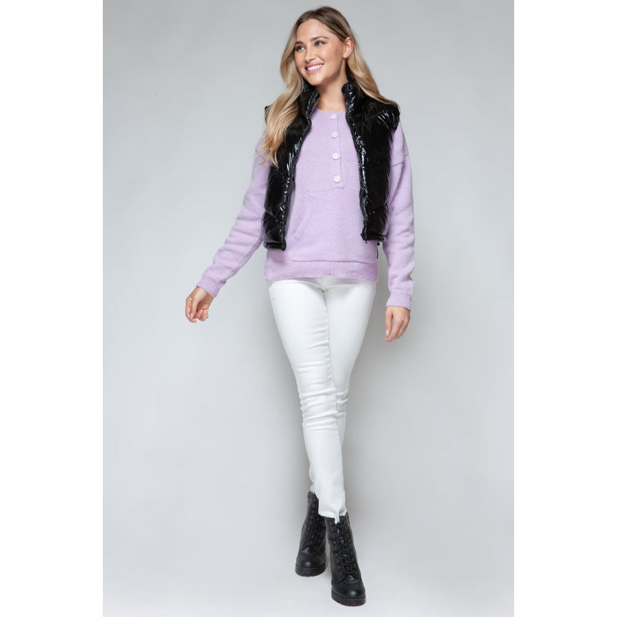 Snobbish Zip Up Turtleneck Shiny Quilted Vest Apparel and Accessories