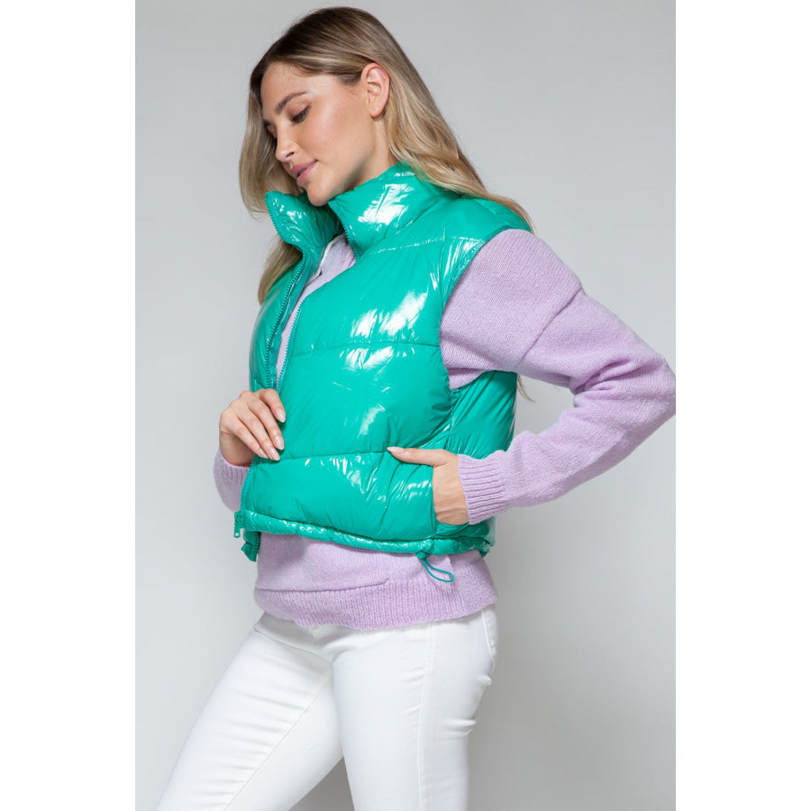 Snobbish Zip Up Turtleneck Shiny Quilted Vest Apparel and Accessories