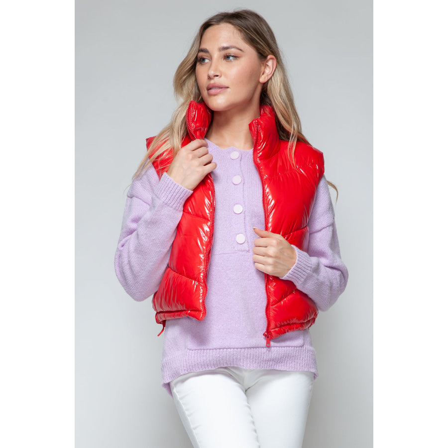 Snobbish Zip Up Turtleneck Shiny Quilted Vest Apparel and Accessories