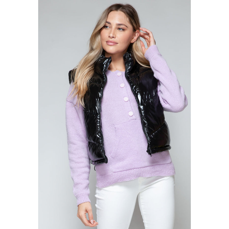 Snobbish Zip Up Turtleneck Shiny Quilted Vest Apparel and Accessories