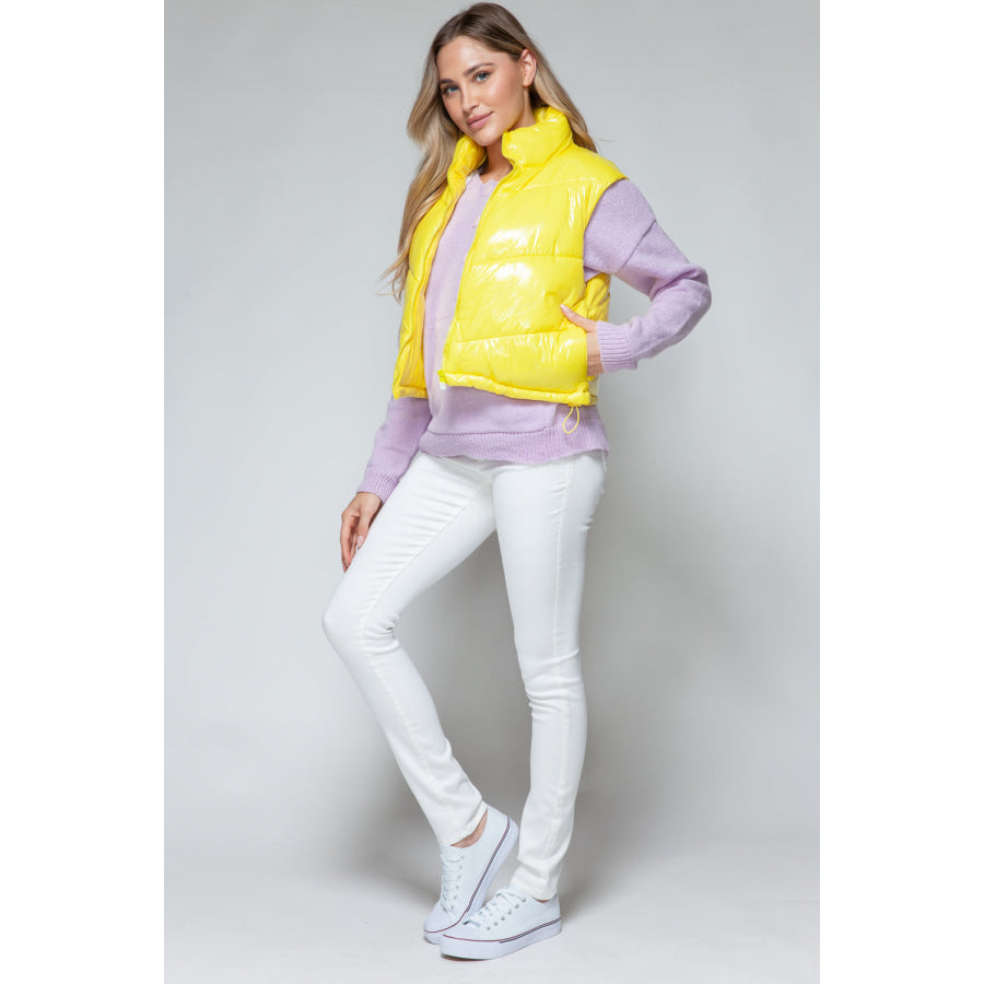 Snobbish Zip Up Turtleneck Shiny Quilted Vest Apparel and Accessories