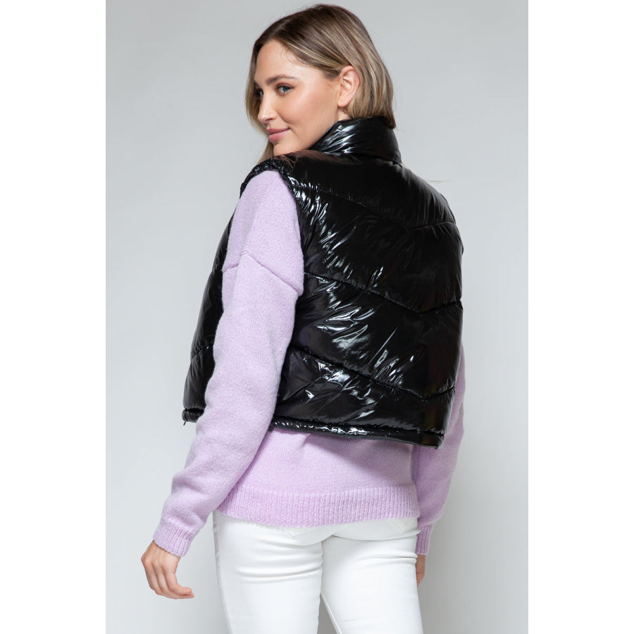 Snobbish Zip Up Turtleneck Shiny Quilted Vest Apparel and Accessories