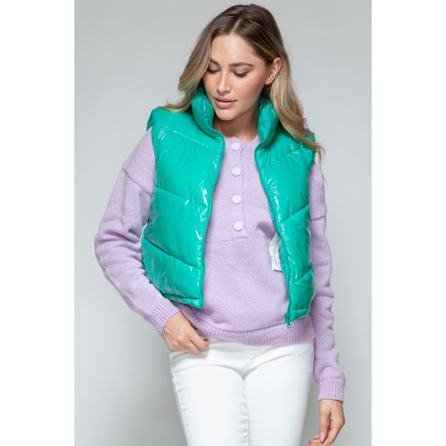 Snobbish Zip Up Turtleneck Shiny Quilted Vest Apparel and Accessories