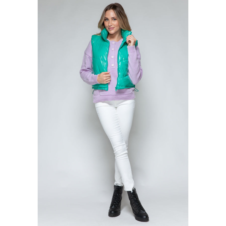 Snobbish Zip Up Turtleneck Shiny Quilted Vest Apparel and Accessories