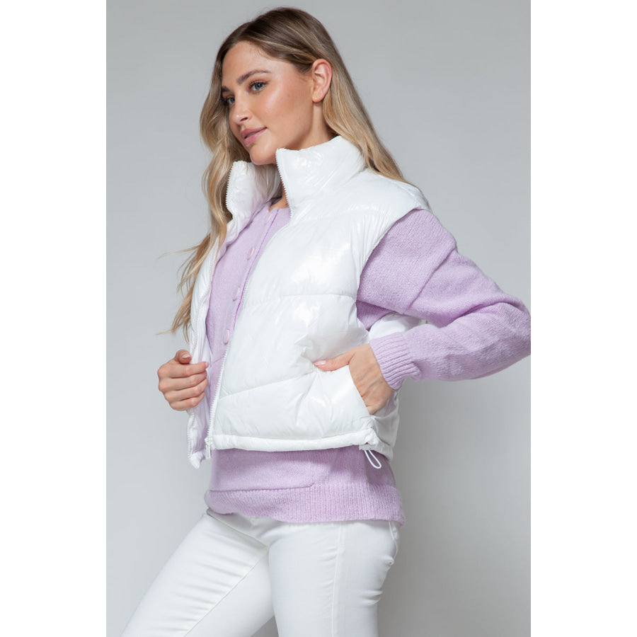 Snobbish Zip Up Turtleneck Shiny Quilted Vest Apparel and Accessories